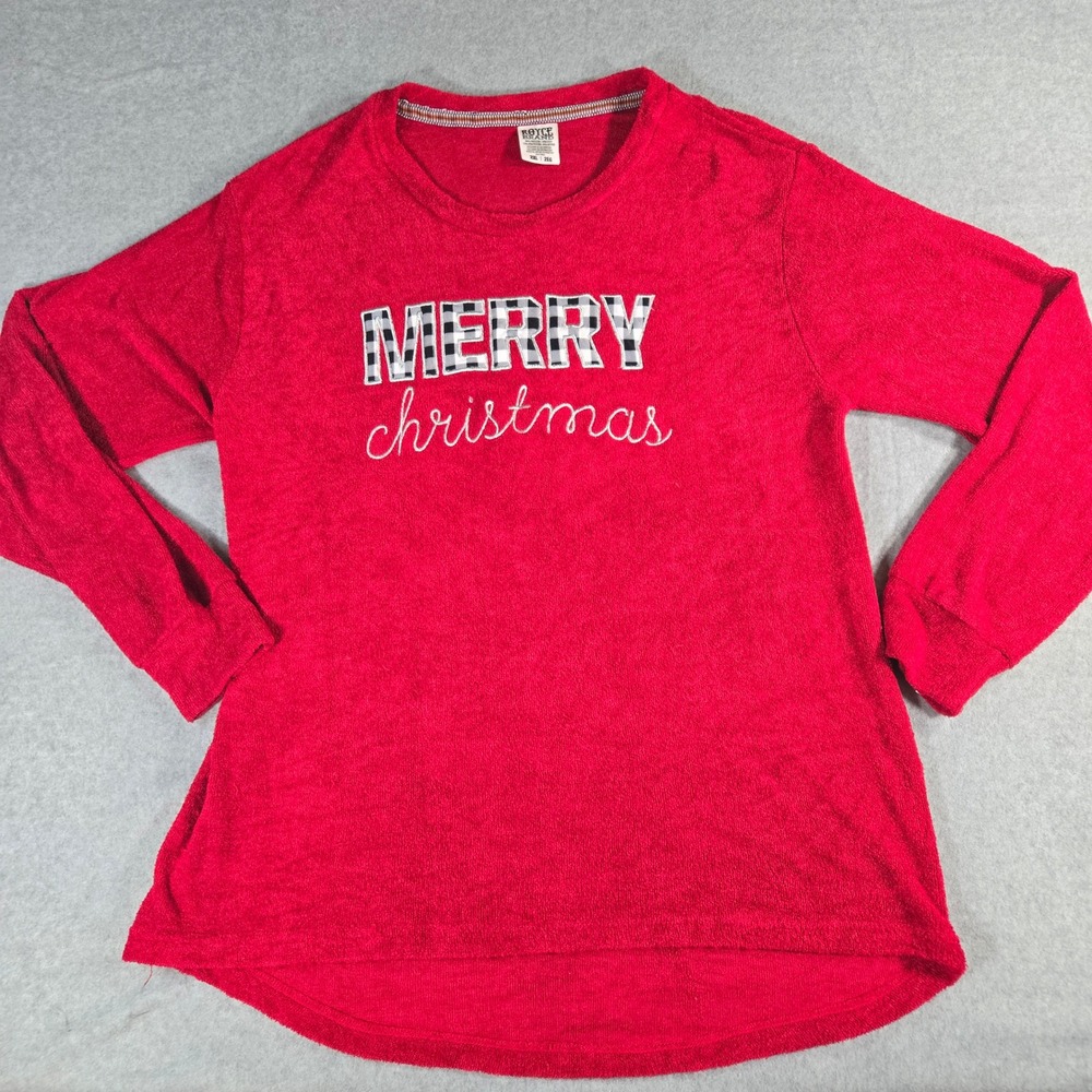 Royce Brand Merry Christmas Red Plaid Graphic Long Sleeve Top Womens 2XL